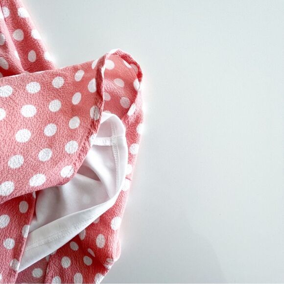 Monteau Dress Pink White Polka Dot Short Sleeved Button Up Fit & Flare Women's S - Picture 6 of 9